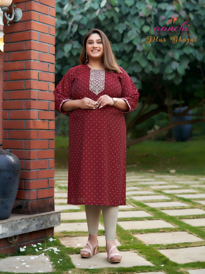 Plus Ghazal By Aanchi Straight Cut Neck Embroidery Kurtis Wholesale Price